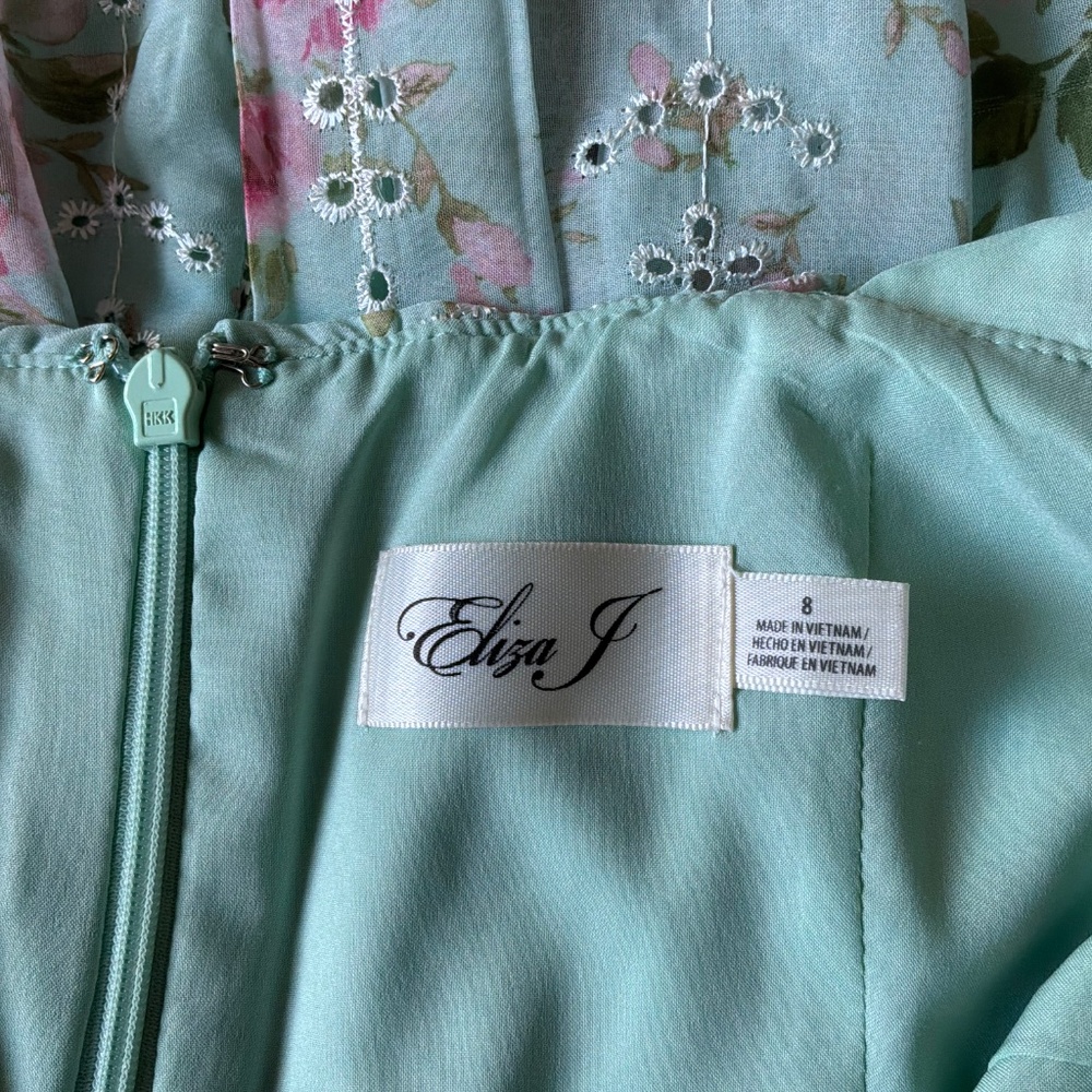 New Eliza J Dress Mint Green Floral Eyelet Halter Dress Size 8 - Picture 11 of 13